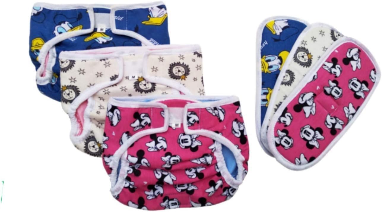 Aman Artis Quick-Dry Leakage Protector Newborn Baby Washable Reusable Hosiery Cotton Cloth Diaper with Non-toxic Waterproof Inner Layer and Detachable 3 Layer Insert (Multicolor , 4-2 Months)