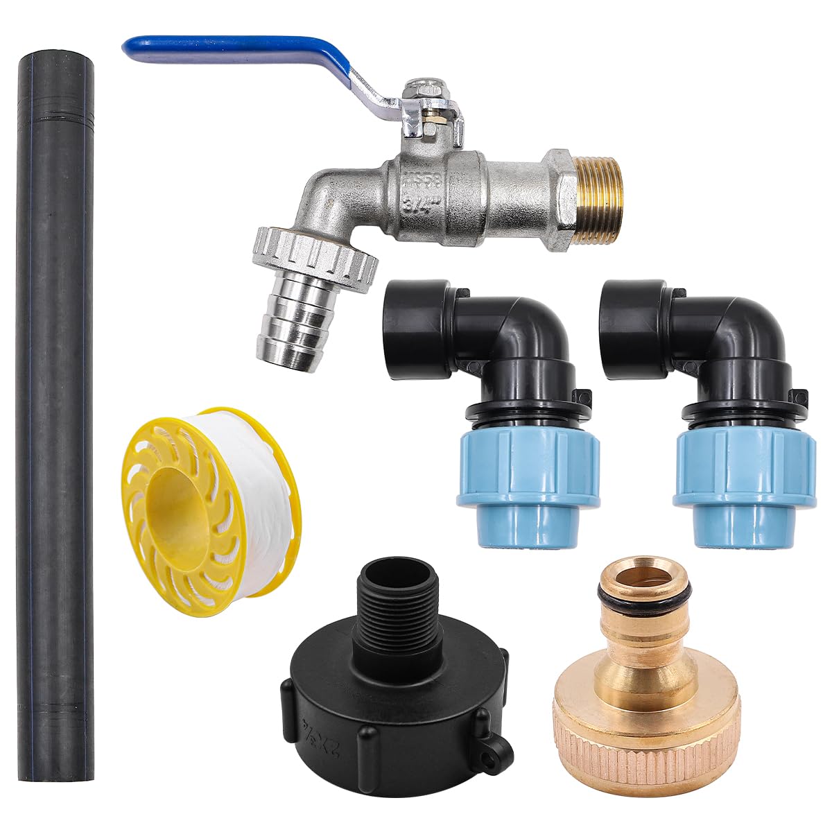 Tiardey IBC Gooseneck 3/4 Inch Outlet Tap IBC Adapter with Brass Tap 3/4 Inch IBC Adapter for 1000L Rainwater Tank Rain Barrel IBC Container