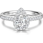 AGVANA Promise in Bloom 0.5-1.3 Ct. Tw. Lab Grown Diamond Halo Pear Engagement Ring in Sterling Silver (0.3-1 Carat Main Stone) Promise Anniversary Wedding Ring for Women (D-E Color, VS Clarity)