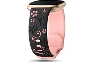 GEEBERYO Two-Tone Floral Engraved Band Compatible with Fitbit Versa Lite/Versa/Versa 2/ Versa 3/ Versa 4/ Sense/Sense 2 Bands, Cute Flower Soft Silicone Sport Strap Bracelet Wrist Band For Women Men