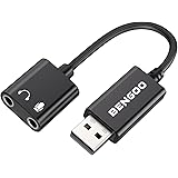 BENGOO USB Sound Card Adapter,USB Audio Adapter 3.5mm Jack,External Sound Card with Dual TRS Headphone and Microphone Jack fo