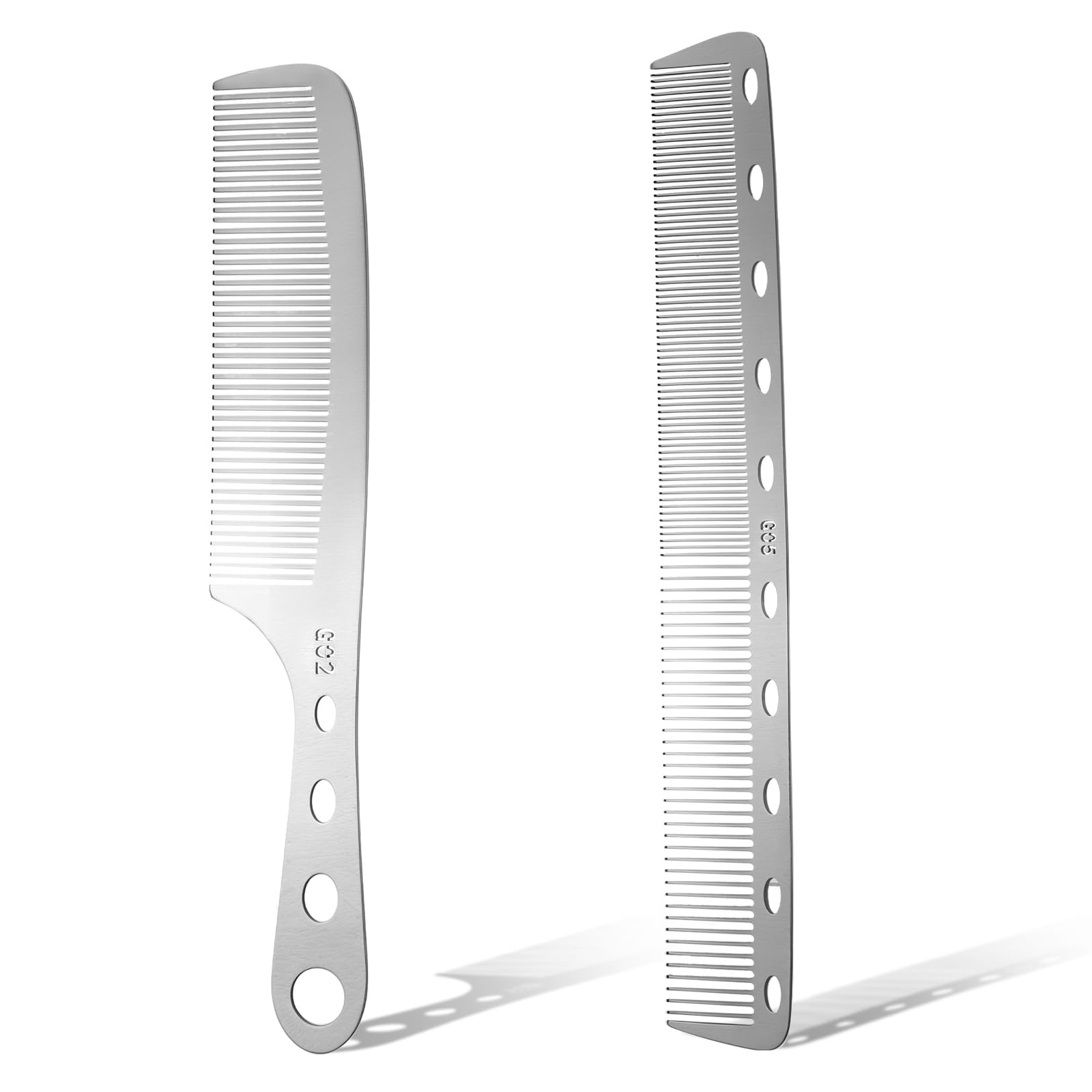 2 PCS Metal Comb, Hair Comb for Men Silver Fine Tooth Combs Stainless Steel Barber Combs Set Anti Static Styling CombHeat Resistant DetanglerComb Set Hair CuttingComb