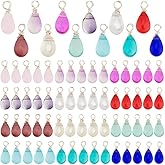 PH PandaHall 72pc 12 Color Crystal Dangle Charms: Transparent Glass Teardrop, Silver Wire Wrapped Dangle Bead Charms - Perfect for Jewelry Making