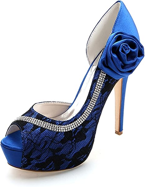 Amazon Co Jp ブライダル靴ののぞき見のつま先の高い のぞき見のつま先ヒールサテンサンダルラインストーンの結婚式の靴ラウンドトウの結婚式の靴 花嫁の靴 レディースパンプス サテンメッシュ ブルー Us8 5 Eu39 Uk6 5 ホーム キッチン