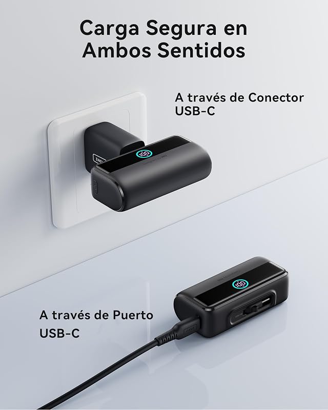22.5W Carga Rapida Mini Batería Externa, 5500mAh USB C Power Bank Conector Plegable, Cargador Ligera Batería Externa con Pantalla LCD Powerbank para iPhone 16/15/15 Plus/15 Pro MAX Samsung etc