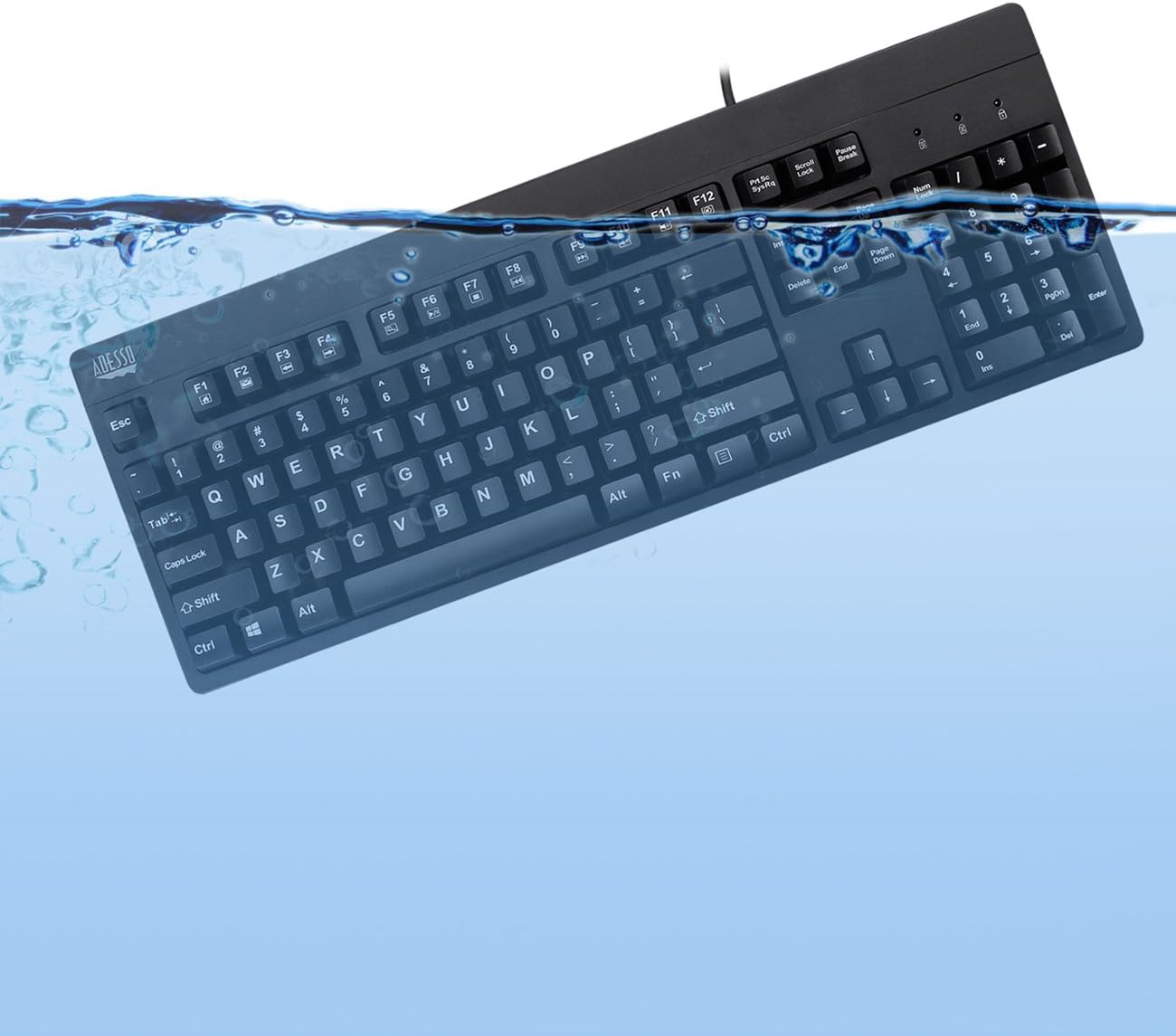 Adesso Easy touch 630Ub, Antimicrobial Waterproof Keyboard (AKB-630UB),Black
