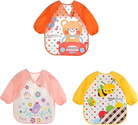Wanyangg Bavoir Bebe Avec Manches 3 Pack Bebe Bavoirs Impermeable Etanche A Manches Longues Dessin Anime Animal Bavette Tablier D Alimentation Peinture Pour Les Enfants De 6 Mois A 3 Ans Aset3 Amazon Fr Vetements