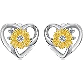 LWXIE Diamond Sunflower Stud Earrings for Women 925 Sterling Silver Sunflower Heart Stud Earrings Jewelry Gifts for Mom Wife Girlfriend Daughter Sister