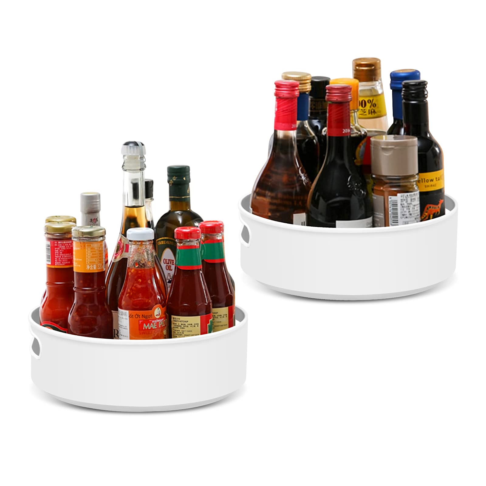 Semlos 2 Packs Lazy Susan Turntable Cupboard Organizers, Multi-Functional Spice Rack for Kitchen Storage, Revolving Condiment Holders, Non-Slip Storage Racks 9", Grey White