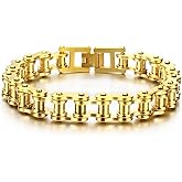 SeiMios Men's Bracelet Stainless Steel Motorcycle Bike Chain Bracelet Polished 8 Inches