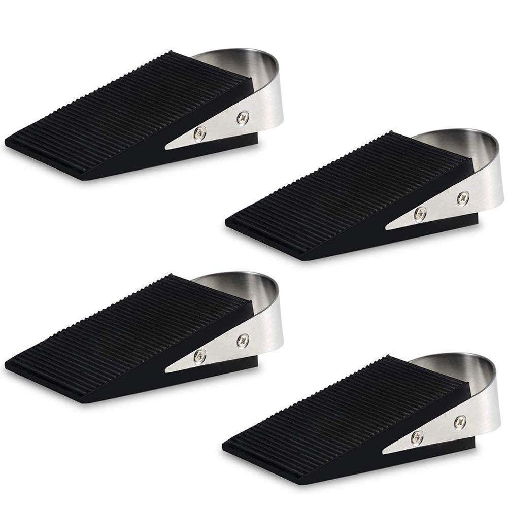 Door Stopper Wedge - ASelected 4 Pcs Heavy Duty Metal Rubber Doorstops Non-Slip Door Wedge Keeps Door Securely Open for Home Office (Black)