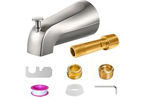 ZXFENG Brushed Nickel Bathtub Spout with Diverter, All Metal,5.3 Inch Tub Spout, Fits 1/2" Copper Slip-On and 1/2" or 3/4" IPS Threaded Pipes, Leak-Free, Slip Fit Tub Spout with Pull-Up Diverter