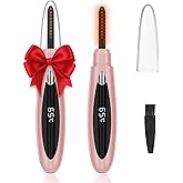 Heated Eyelash Curler, Eye Lash Curler Heat with Comb, 10s Fast Heat Up Lash Curling Tool with Adjustable 3 Temperature Level, Natural Curl, USB Rechargeable, Portable for Travel (Pink)