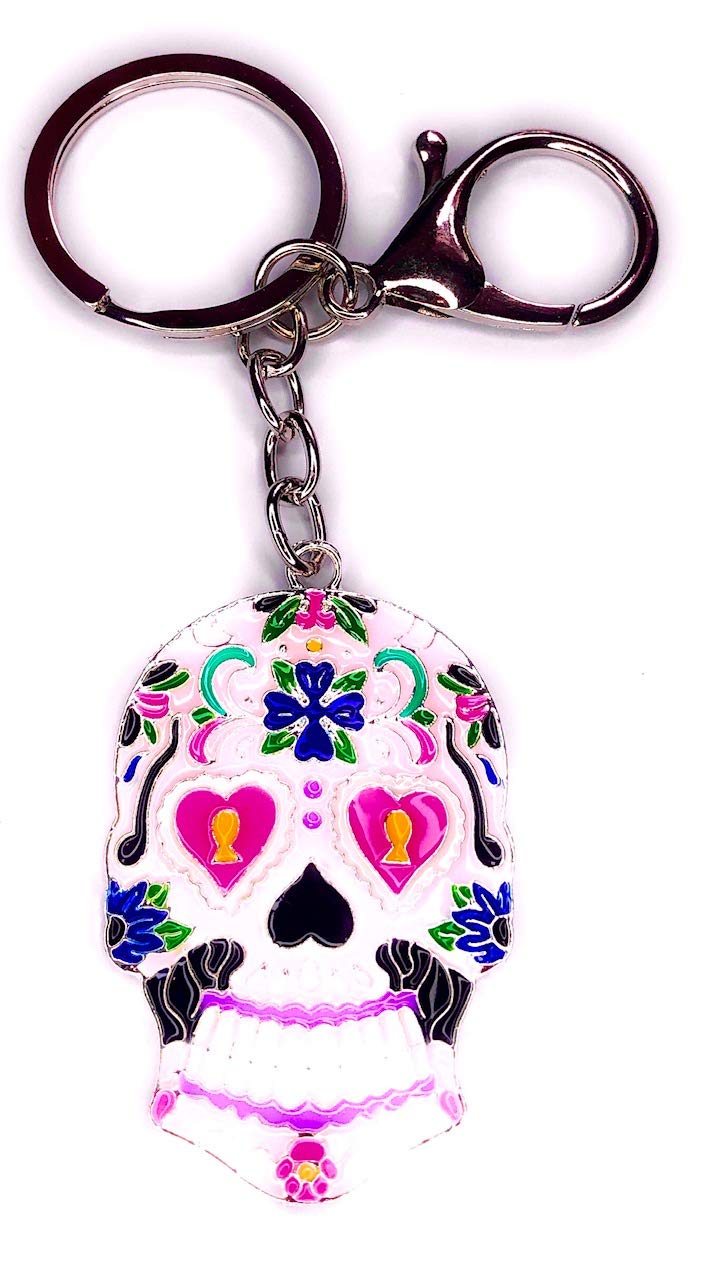 FizzyButton Gifts Sugar Skull Keyring Key Ring with Enamel Charm and Lobster Clasp for Day of the Dead, Dia Dos Muertos