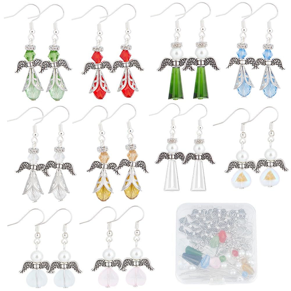 SUNNYCLUE 1 Box DIY 10 Pairs Christmas Angel Charms Colorful Guardian Angel Wing Beads Earrings Making Starter Kit Heart Beads Red Green Glass Pearl for Jewellery Making Beading Kits Women — image 1