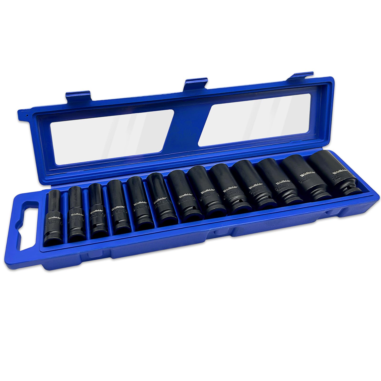 WinHolder 13pcs 1/2" Drive AF Imperial SAE Double Deep Garage 6 Point Deep Impact Sockets SAE AF Imperial Fit 1/2" Drive Ratchets