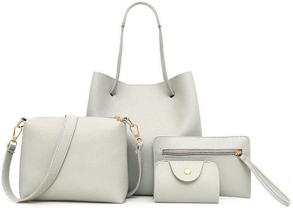 Women Fashion PU Leather Handbag+Shoulder Bag+Purse+Card Holder 4pcs Set Large Tote Satchel