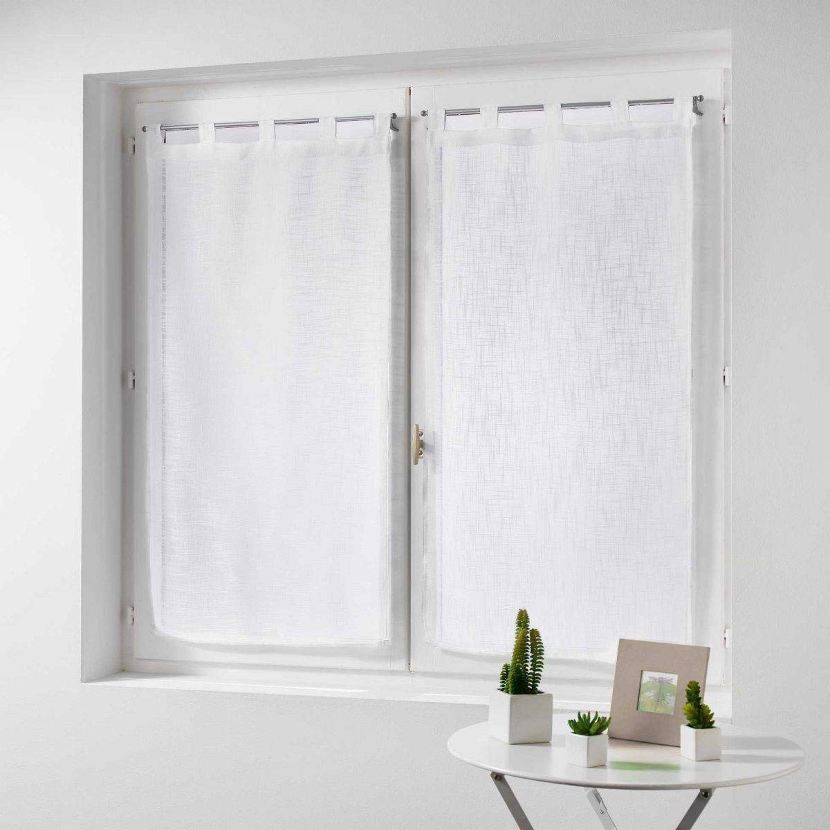Douceur d'Intérieur Haltona Pair of Straight Loops Linen Effect Haltona Weave Polyester, White, 160 x 60 cm