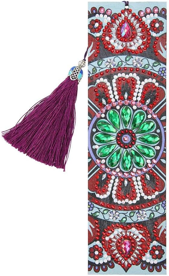 Diamond Painting Bookmarks, 5D Diamond Painting Bookmark DIY Beaded Bookmarks with Tassel and Diamond Painting Tool for Kids Adults Beginner Art Craft Supplies (Red)