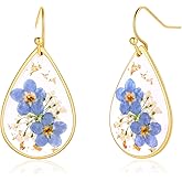 AUNTESIGN Forget-Me-Not and Queen Anne's Lace Pressed Wildflower Earrings | Pressed Flower Earrings | Handmade Drop and Dangle Earrings | Gift for Woman