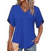 WIHOLL Womens Summer Tops Short Petal Sleeve Shirts Fashion V Neck Outfits Clothes