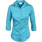 NE PEOPLE Womens Basic Solid Work Office Tailored Long Sleeve Button Down Daily Shirt (S-3XL)