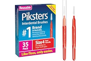 Piksters Interdental Brushes, 35 pk, Size 4, Interdental Tooth Brush for Medium Gaps, Gum Soft Bristles for Plaque Removal, Safe for Braces