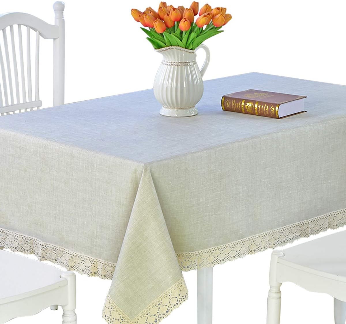 DARUITE Table Cloth PVC Table Cloth Wipe Clean Table cloth Waterproof Wipeable Heavy Weight Cotton Linen Tablecloth Grey Linen Tablecloth Rectangular 155 x 200 cm for Outdoor, Dining Room, Parties