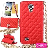 Galaxy S4 Case,OMIU(TM)Luxury Fashion Camellia Pendant Rhombus Handbag Metal Chain Style Superior Soft PU Leather Grid Purse Wallet Case Cover For Samsung Galaxy S4 i9500(Red),Sent Screen Protector+Stylus+Cleaning Cloth