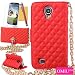 Galaxy S4 Case,OMIU(TM)Luxury Fashion Camellia Pendant Rhombus Handbag Metal Chain Style Superior Soft PU Leather Grid Purse Wallet Case Cover For Samsung Galaxy S4 i9500(Red),Sent Screen Protector+Stylus+Cleaning Cloth