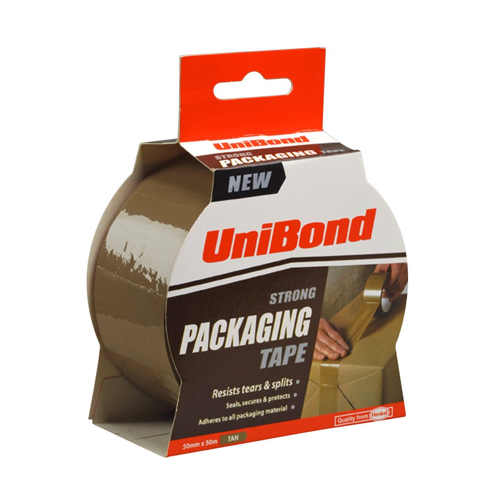 UniBond Strong Packaging Tape, Resists Tears & Splits, Adheres to All Packaging Material, 50mm x 50m, in Tan Colour
