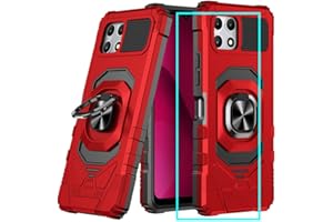 AULZAJU for T-Mobile Revvl 7 5G Case with Screen Protector,Revvl 7 5G Phone Case Military Grade Protection Built-in Magnetic Ring Stand Soft Rugged Silicone Corner Shockproof Cover for T-Mobile Revvl 7 Red