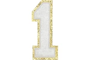 TACVEL 3PCS Chenille Number Patch, Iron on Large Size Varsity Glitters Number Patches for Team Costume Decoration, Height 4-1/2In, White Number 1