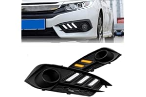 BIHEE Daytime Running Light Assembly for Honda Civic 2016 2017 2018, 2 Color DRL Driving Fog Lamp Waterproof Bright Amber Turn Signal Light Assembly Kit,1 Pair