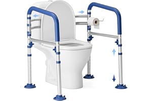 Loyoda Foldable Toilet Safety Rails for Seniors - Adjustable Toilet Safety Frame & Toilet Handles for Elderly & Disabled, Fits Most Toilets, 350lb Capacity, Blue