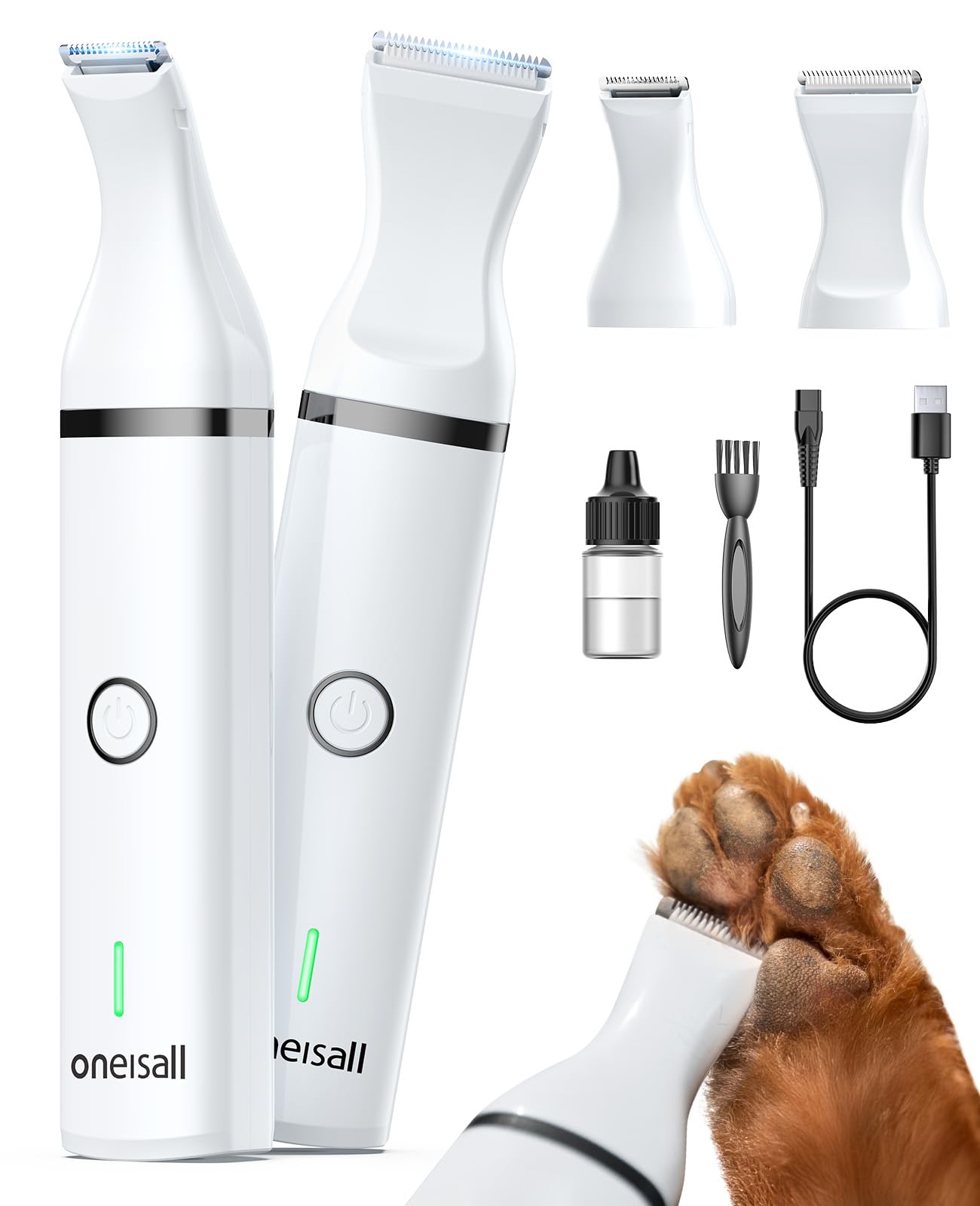 oneisall Dog Paw Trimmer with 2 Blades,Low Noise Dog Clippers Grooming Kit,Pet Trimmer for Dogs Cats Paws, Eyes, Ears, Face