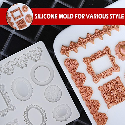 Photo Frame Lace Vintage Pattern Sugarcraft Silicone Fondant Mould for Cake Decorating Cupcake Topper, Sculpting Silicone Sugar Resin Craft DIY Moulds Gum Paste Cake Decorating Fondant Molds