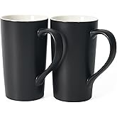 20 OZ Simple Pure Black Mug (Set of 2) Plain Large Tall Black Ceramic Milk Tea Coffee Mug with Handle as A Gift for Dad Mom Friends, 2pcs