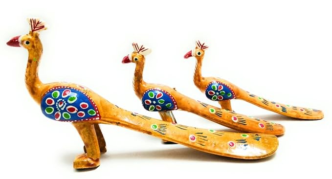 DreamKraft Handcrafted Set of 3 Showpiece Peacock for Decoration and Gift Purpose (20X10CM,15X 8CM,14X8 cm) (Yellow)