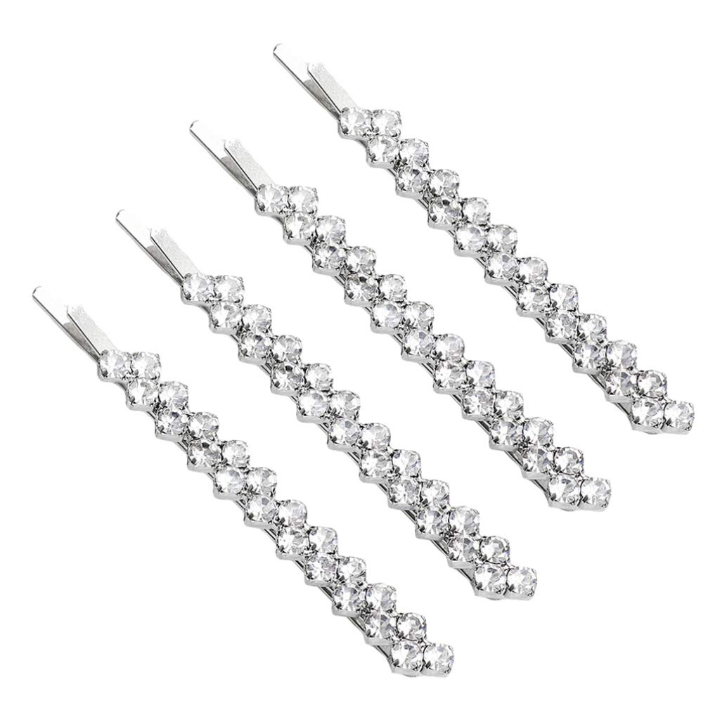 2 Pairs Rhinestone Bobby Pin,Bling Crystal Metal Hair Clips Sparkly Hairpins Hair Accessories for Lady Women Girls Silver