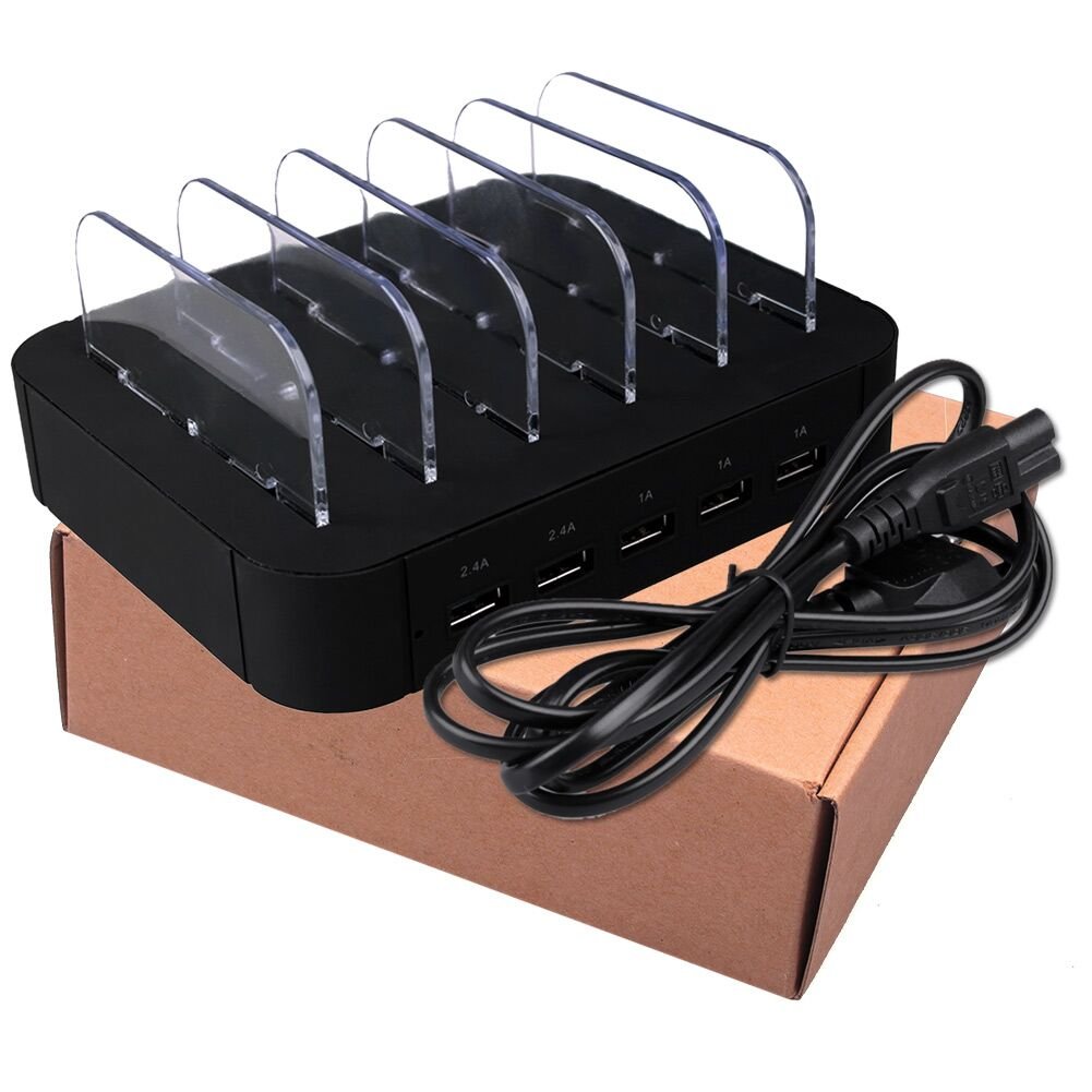 AcTopp USB Ladestation Multiport USB Universal Dockingstation Ladegerät Ladedock 5 Ports USB Ladestation gehostete Desktop Ladestation Ladeeinrichtung für Handys Tablets Kindle