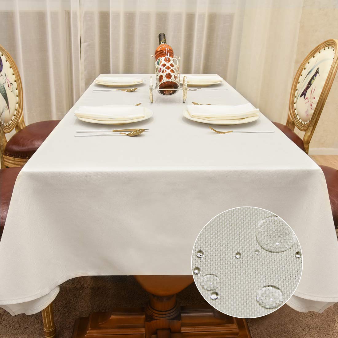 BALCONY & FALCON Rectangular Table Cloth -Wipe Clean, Waterproof & Washable, Crisp Linen-Look Fabric, Heavyweight & Durable for Kitchen, Dining, Party, Buffet & Everyday Use – Cream, 140 x 240 cm