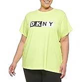 DKNY Womens Two Tone Split Logo Short Sleeve T-Shirt
