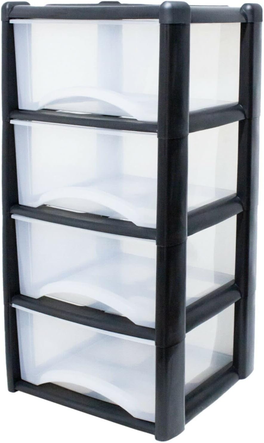 Neat 4-in-1 Space-Saving Office & Home Plastic Storage Drawers Black/Clear 80cm