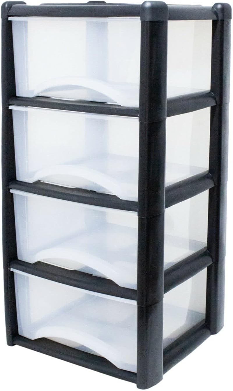 Neat 4-in-1 Space-Saving Office & Home Plastic Storage Drawers Black/Clear 80cm
