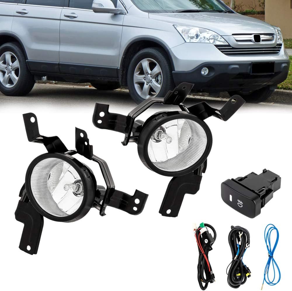Replacement for 2007 2008 2009 Honda CR-V CRV Clear Fog Lights Front Bumper Lamps wWiring Switch H11 Bulbs