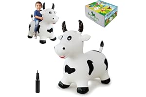 HotMax Bouncy Cow Hopping Horse Toys, Inflatable Bouncing Animal Hopper for Toddlers or Kids, Ride on Jumping Farm Toys for Boy or Girl Birthday Gift 2 3 4 Year Old (White Cow)
