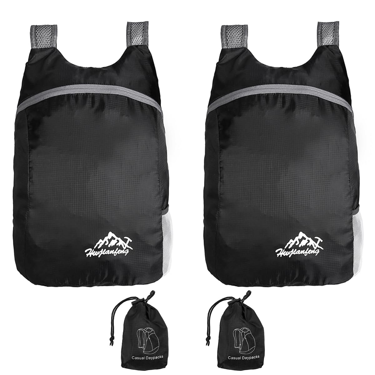 VOANZO 2PCS Packable Backpack Lightweight Backpack Waterproof Foldable Backpacks for Travel Outdoor Camping Climbing -Black