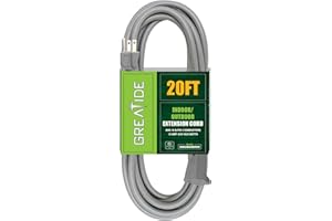 GREATIDE 20 FT Grey Outdoor Extension Cords, 16/3 Gauge, SJTW Waterproof Cable, 3 Prong Grounded Plug, Weather Resistant for Safety