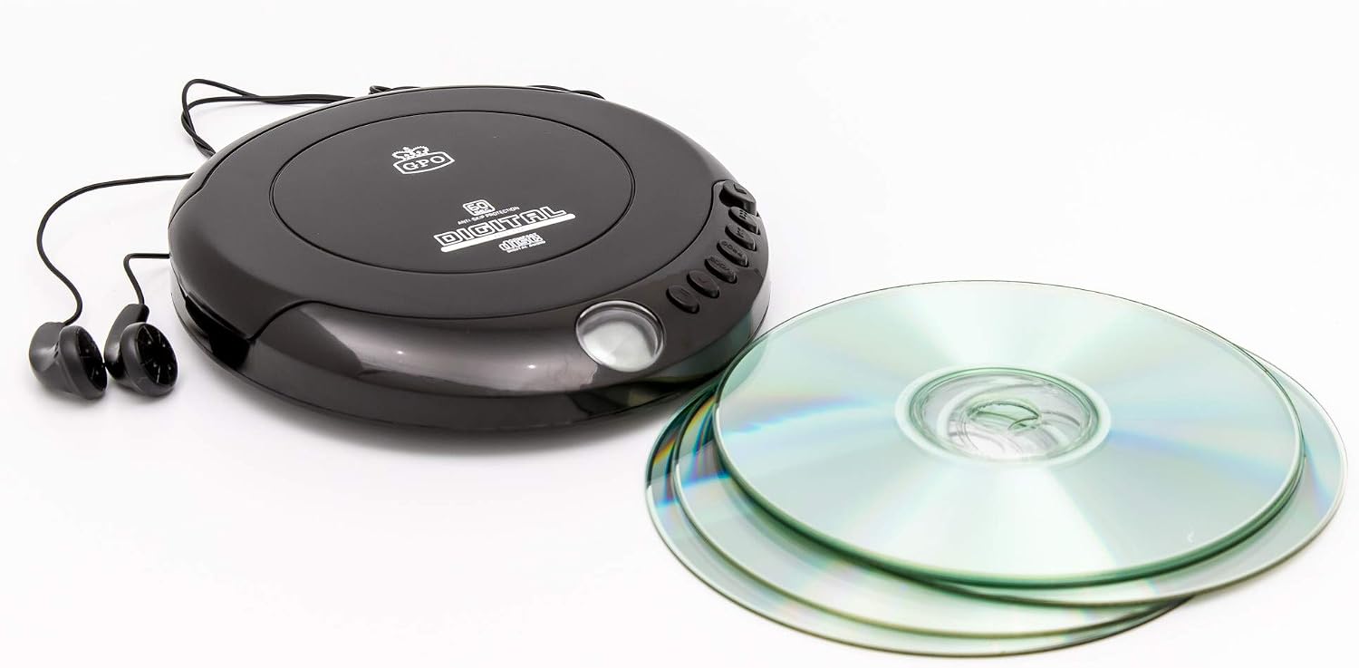 GPO Personal CD Player - 20 Tracks Programmable Memory, LCD Display, Anti-Shock Protection, Earphones Included - Black - Image 4